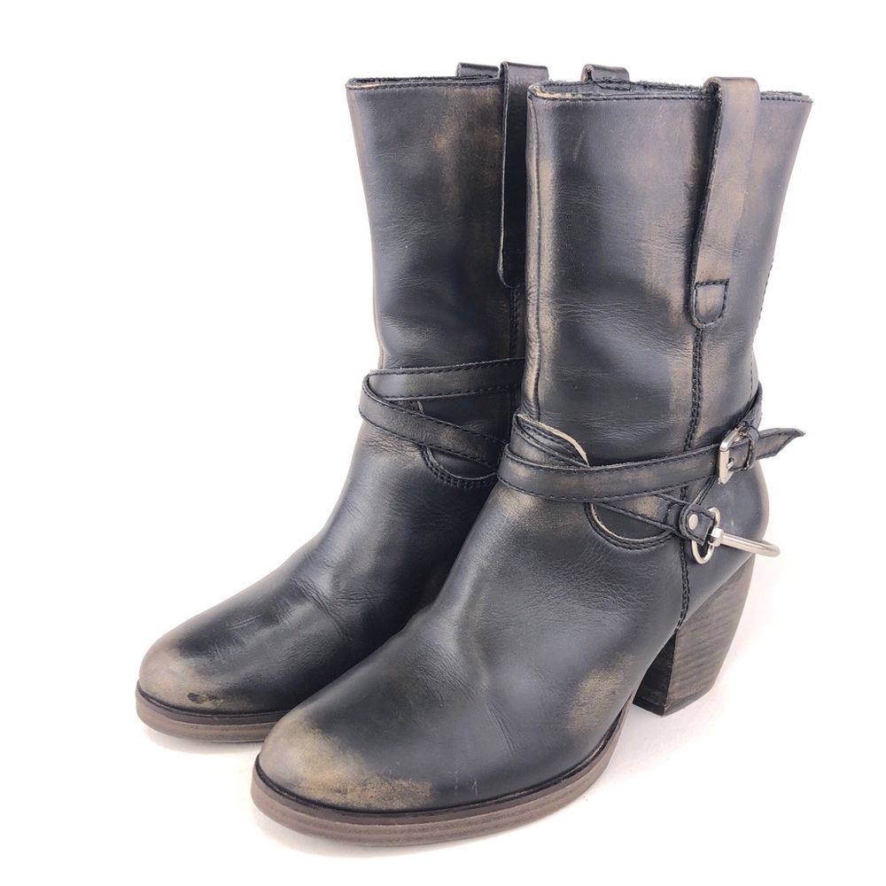 Steven by Steve Madden Spur Black Leather Boots 9 - Picture 3 of 13